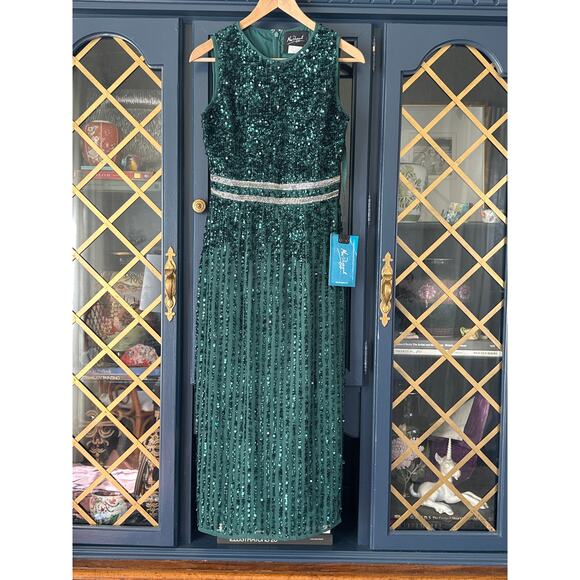 Mac Duggal Beaded Midi Sheath Dress 10509 | NWT Deep Emerald Sz 2 Cocktail Gown - Picture 4 of 7